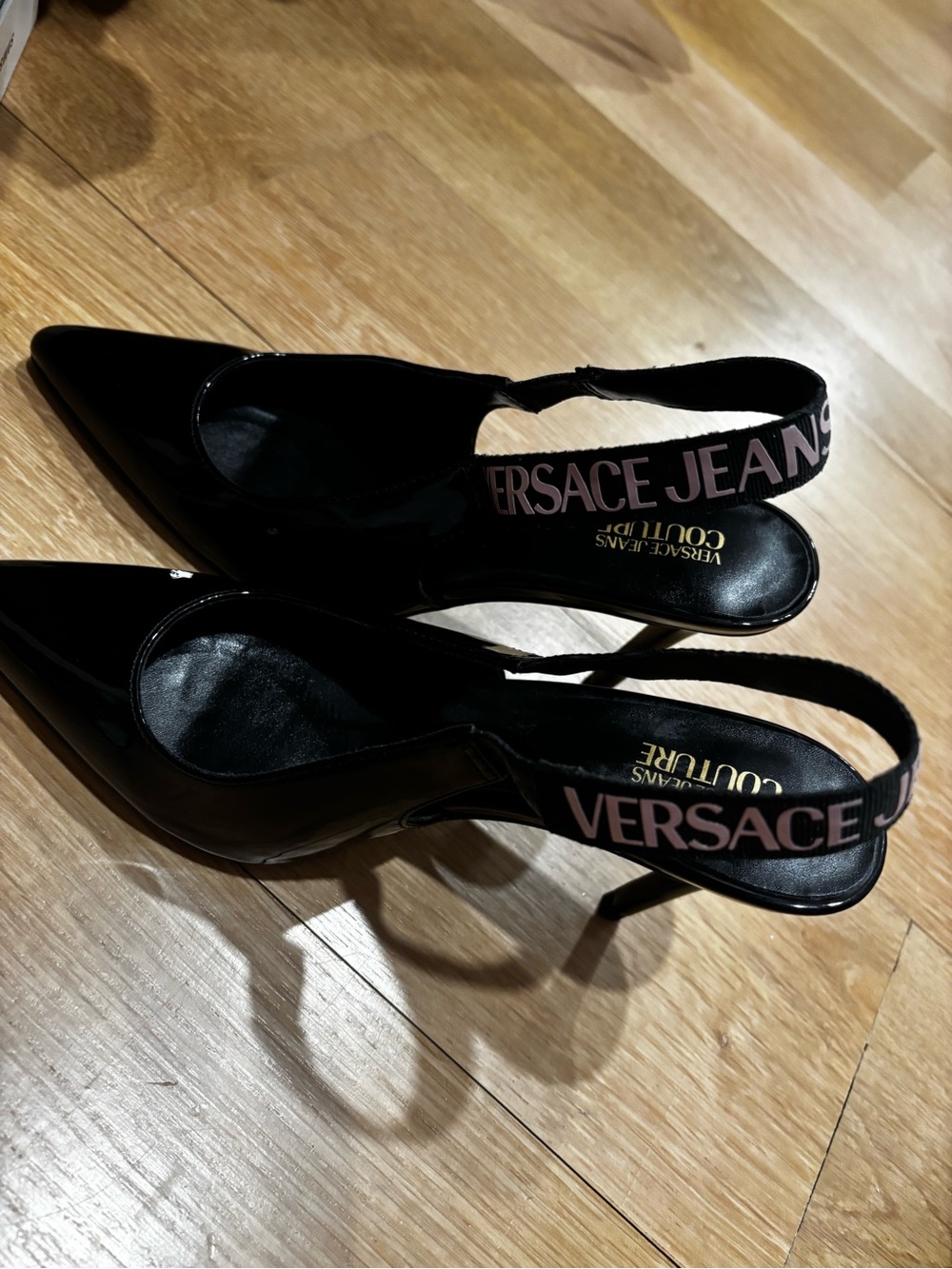 Versace Jeans Collection Black Patent Slingback Pumps